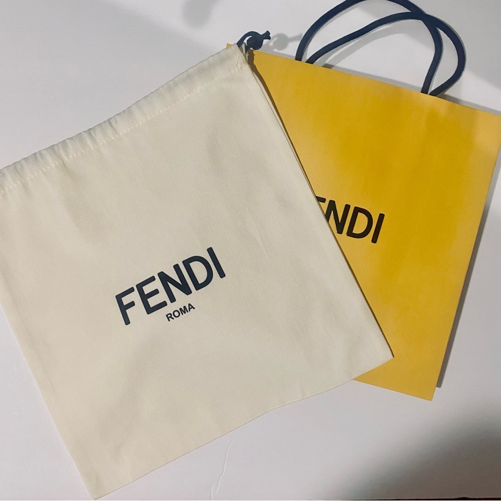 Authentic Fendi Cream Cotton Purse Dust Bag and Shopping Bag